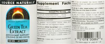 Green Tea Extract 100 mg label