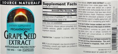 Grape Seed Extract 100 mg label
