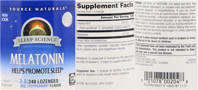 Melatonin 2.5 mg Peppermint Flavor label