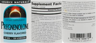 Pregnenolone 10 mg Cherry Flavored label