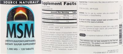 MSM 1,000 mg label