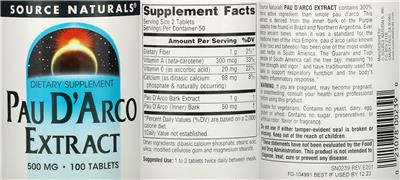 Pau D'Arco Extract 500 mg label