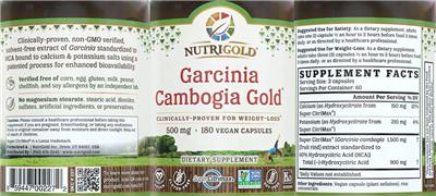 Garcinia Cambogia Gold 500 mg label