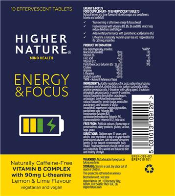 Energy & Focus Lemon & Lime Flavour label