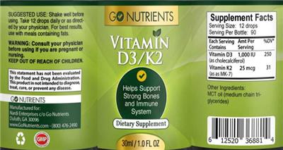 Vitamin D3/K2 label