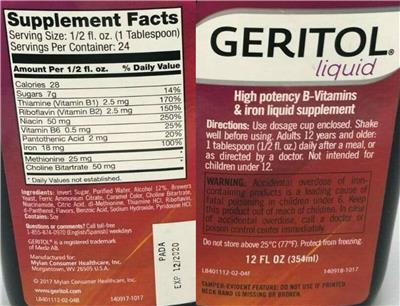 Geritol Liquid label