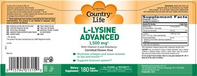 L-Lysine Advanced 1,500 mg label