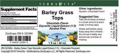 Barley Grass Tops Chocolate Flavor label