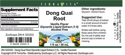 Dong Quai Root Vanilla Flavor label