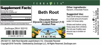 Beth Root Chocolate Flavor label