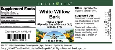 White Willow Bark Vanilla Flavor label