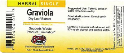 Graviola Dry Leaf Extract label