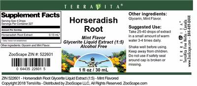 Horseradish Root Mint Flavor label
