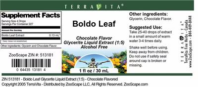 Boldo Leaf Chocolate Flavor label