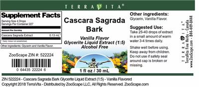 Cascara Sagrada Bark Vanilla Flavor label