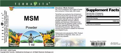 MSM Powder label