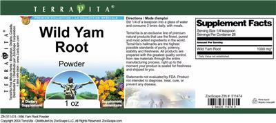 Wild Yam Root Powder label