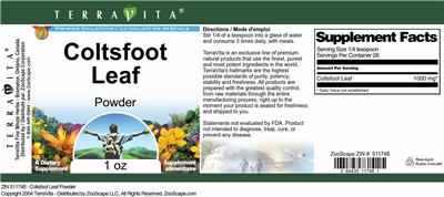 Coltsfoot Leaf Powder label