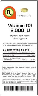Vitamin D3 2,000 IU label