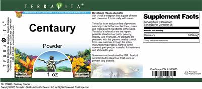 Centaury Powder label