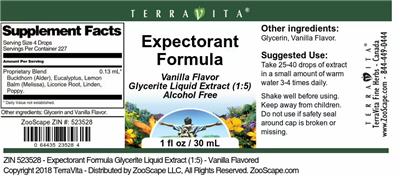 Expectorant Formula Vanilla Flavor label