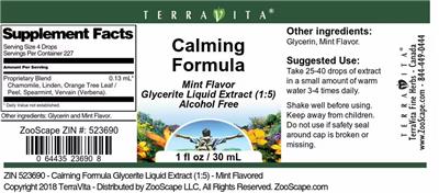 Calming Formula Mint Flavor label