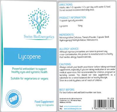 Lycopene 15 mg label