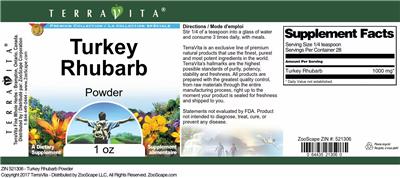 Turkey Rhubarb Powder label