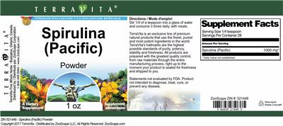 Spirulina (Pacific) Powder label