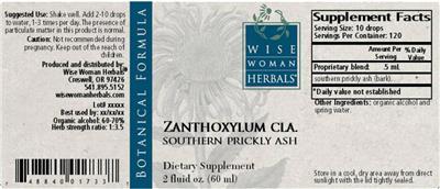 Zanthoxylum Cla. Southern Prickly Ash label