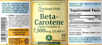 Beta-Carotene 7,500 mcg (25,000 IU) label