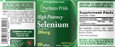 High Potency Selenium 200 mcg label