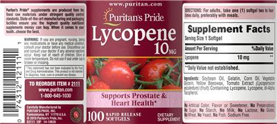 Lycopene 10 mg label