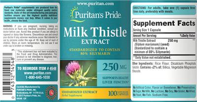 Milk Thistle Extract 250 mg label