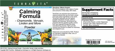 Calming Formula Powder label