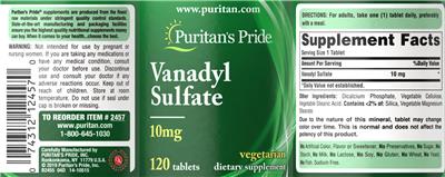 Vanadyl Sulfate 10 mg label