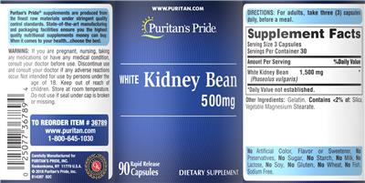 White Kidney Bean 500 mg label