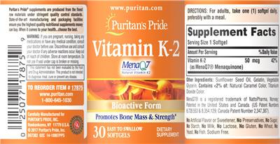 Vitamin K-2 label