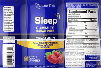 Sleep Gummies Strawberry Flavored label