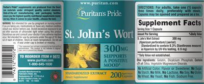 St. John's Wort 300 mg label