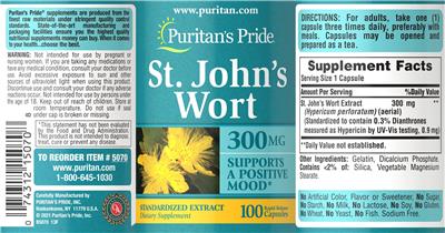 St. John's Wort 300 mg label