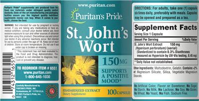 St. John's Wort 150 mg label