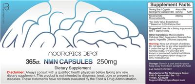 NMN Capsules 250 mg label