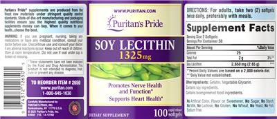 Soy Lecithin 1325 mg label