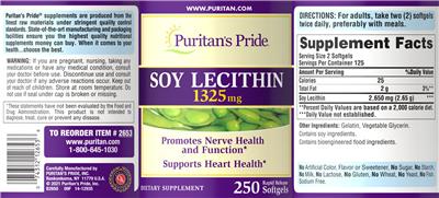 Soy Lecithin 1325 mg label