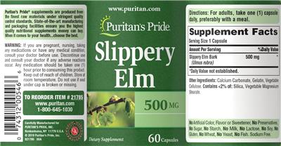 Slippery Elm 500 mg label