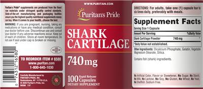 Shark Cartilage 740 mg label