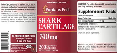 Shark Cartilage 740 mg label