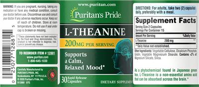 L-Theanine 200 mg label