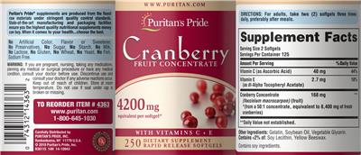 Cranberry Fruit Concentrate label